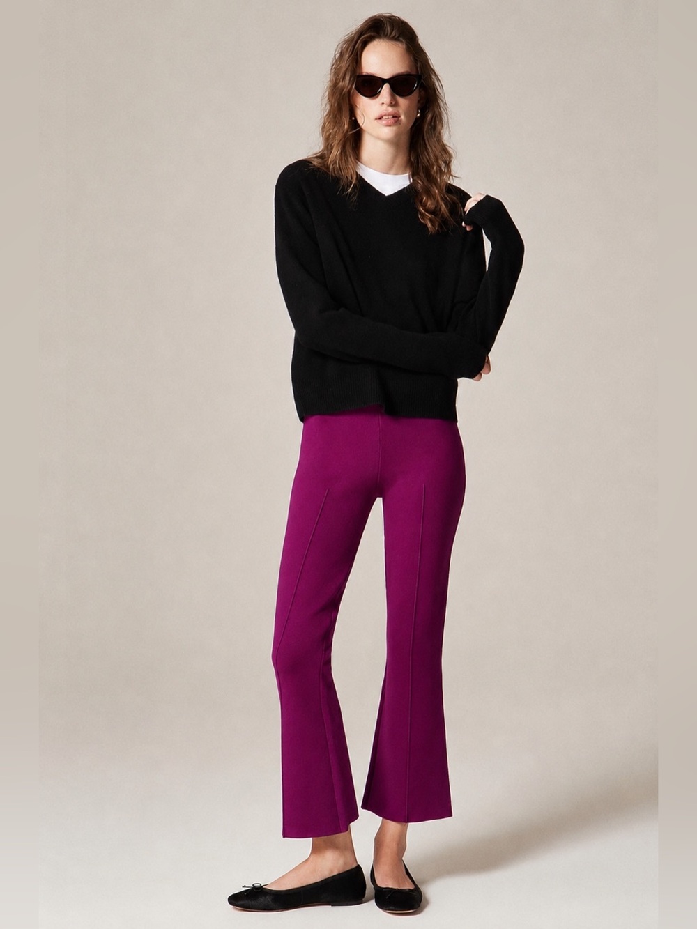J. Crew New Delaney Kickout Flare Sweater Pant in Magenta - Size XS Tall